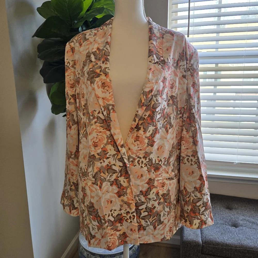 EVA Mendez Women's Size 16 Floral lined silky 1-button blazer - Picture 1 of 8